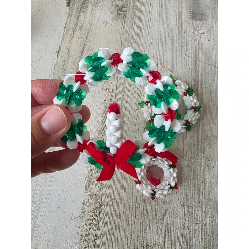 Vintage beaded wreath bird candle ornament Xmas tree